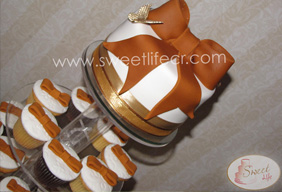 pastel de boda con lazo terracota y cupcakes queques de boda costa rica